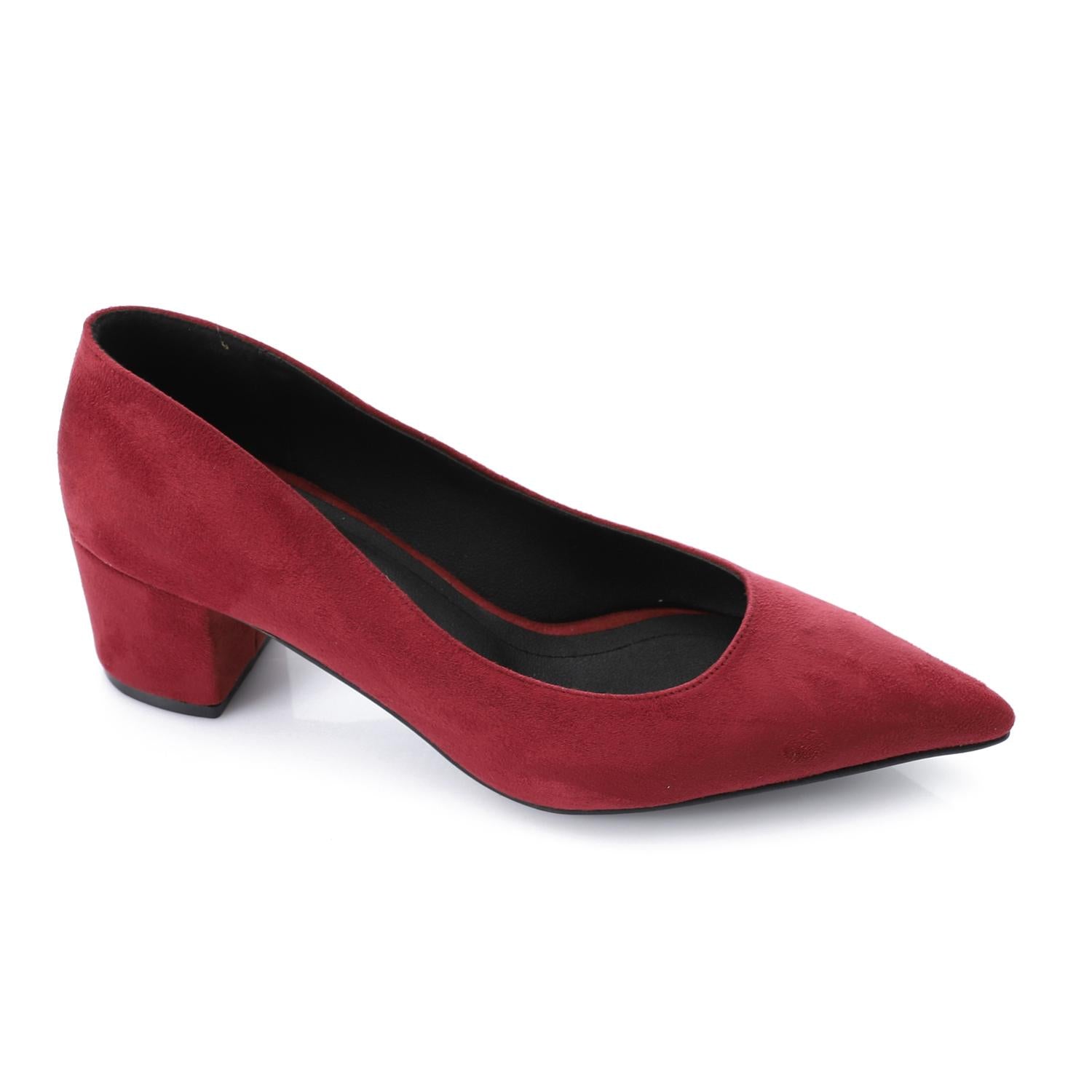 Suede Pointed-Toe Block Heel Pump - Burgundy