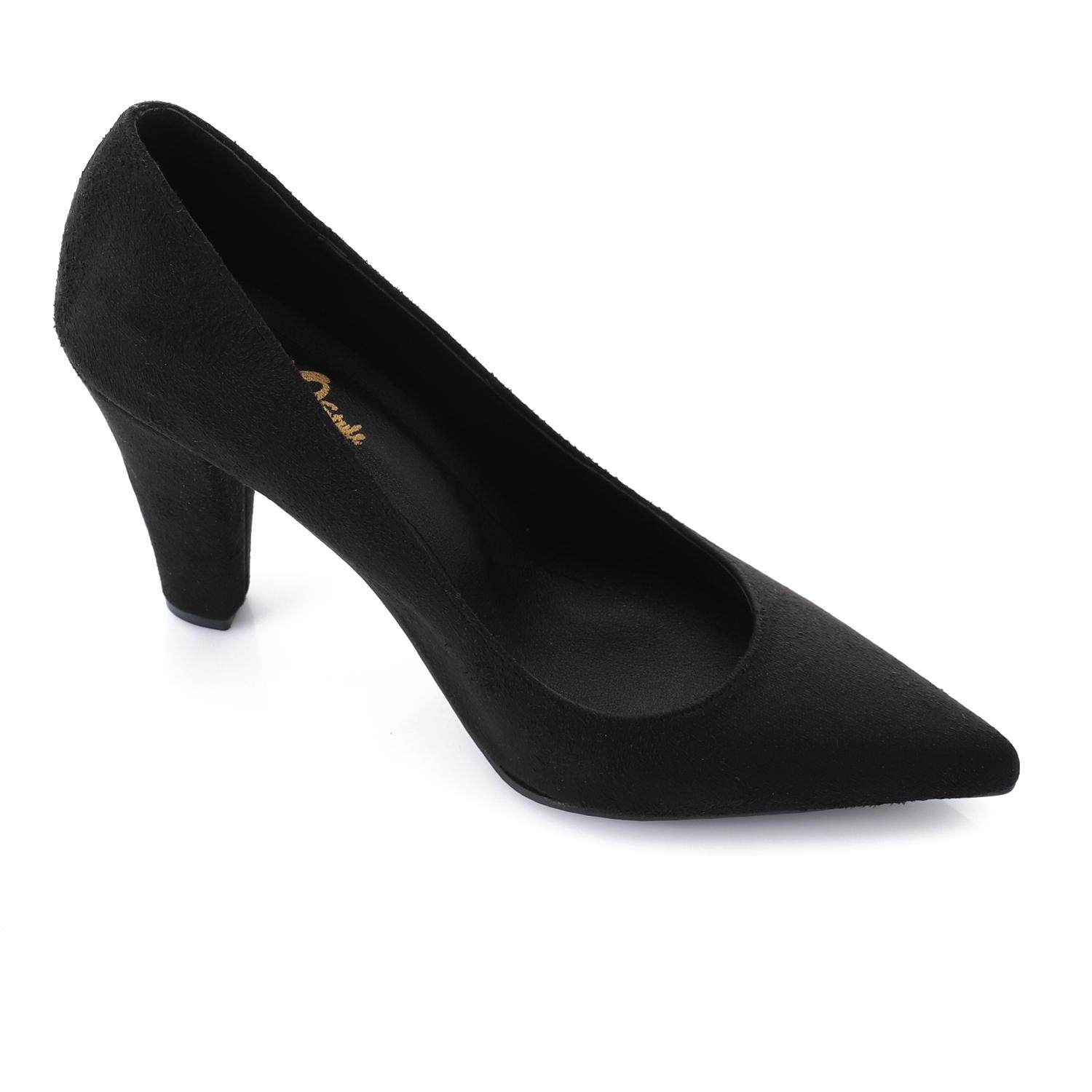 Suede Pointed-Toe Cone Heel Pump - Black