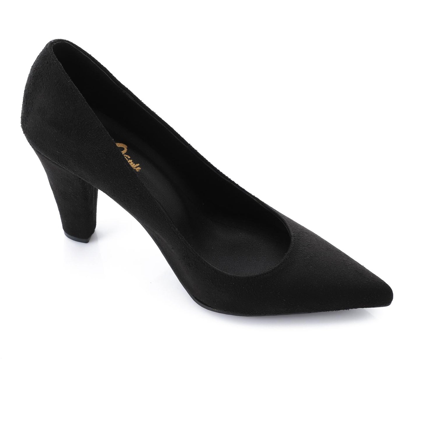 Suede Pointed-Toe Cone Heel Pump - Black
