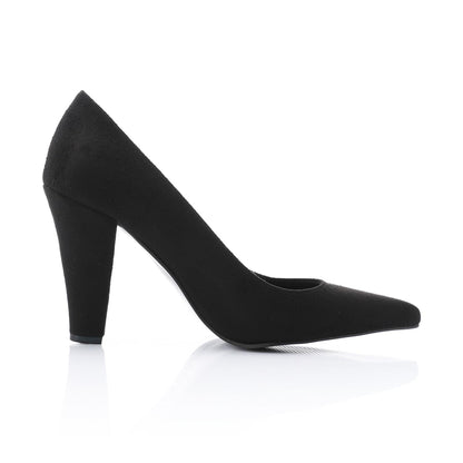Suede Pointed-Toe Cone Heel Pump - Black