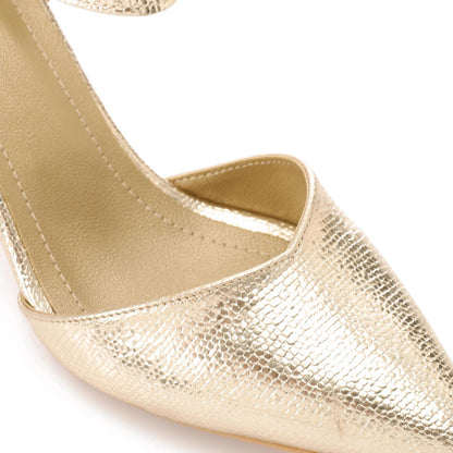 Faux Leather Pointed-Toe Kitten Heel Pump - Gold