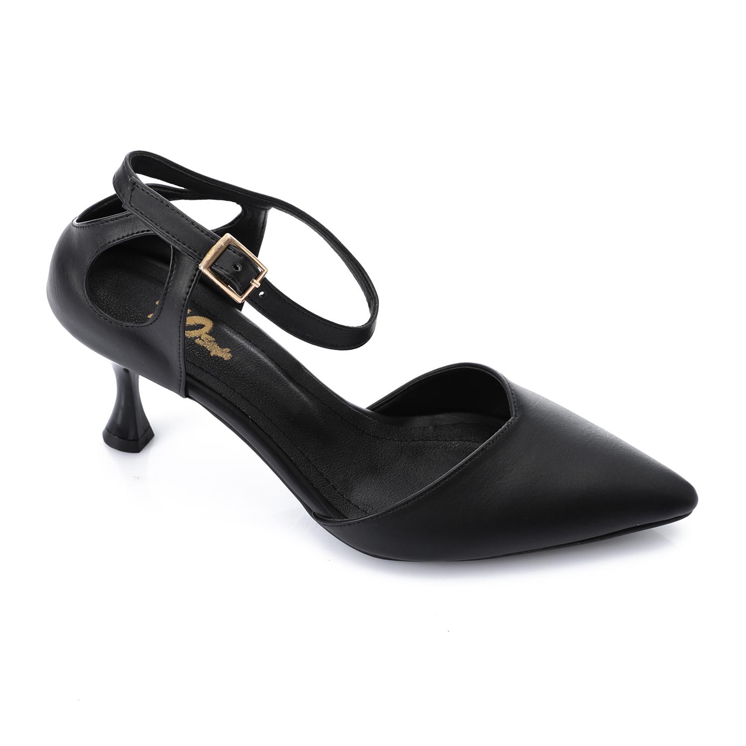 Faux Leather Pointed-Toe Kitten Heel Pump - Black