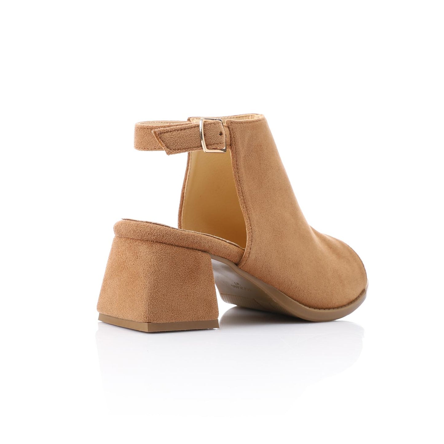 Suede Peep-Toe Block Heel Sandals - Camel