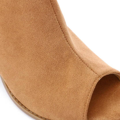 Suede Peep-Toe Block Heel Sandals - Camel