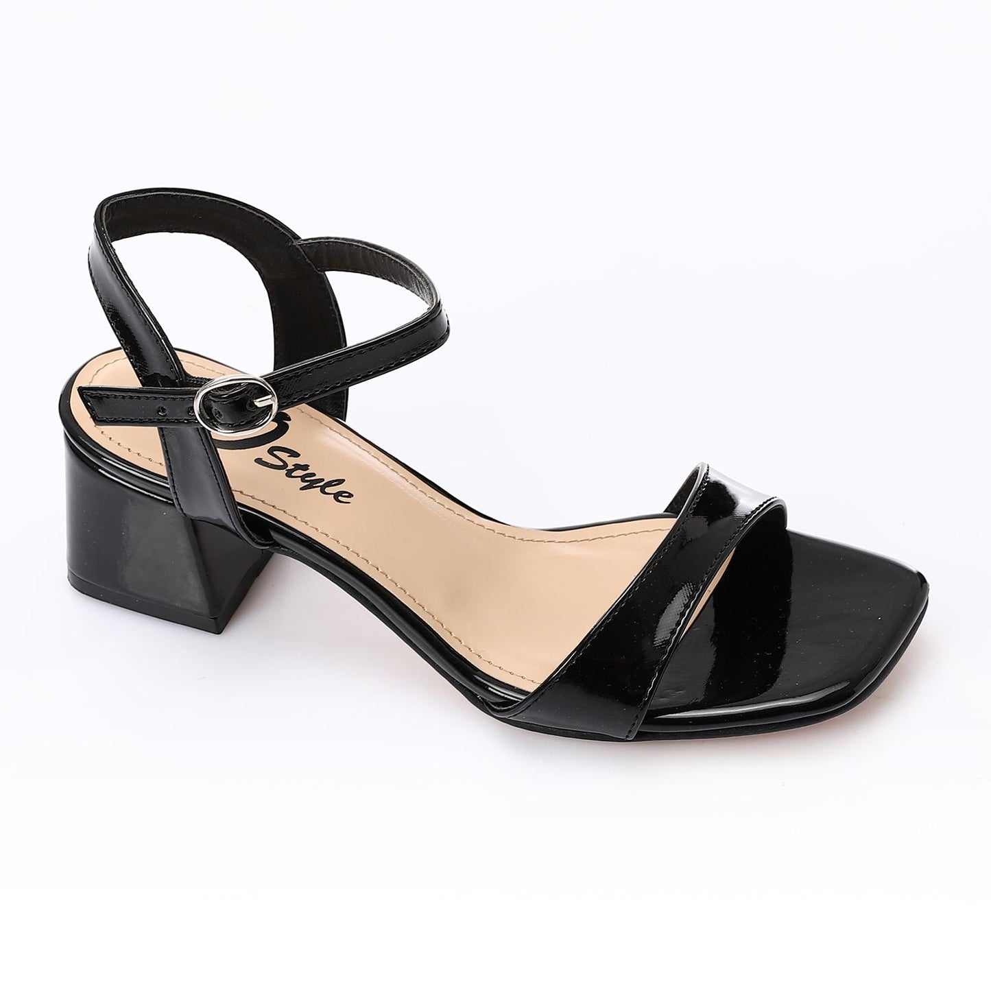 Faux Leather Block Heel Sandals - Black
