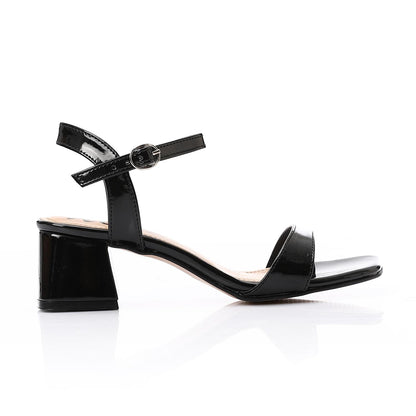 Faux Leather Block Heel Sandals - Black