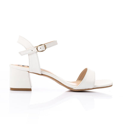 Faux Leather Block Heel Sandals - White