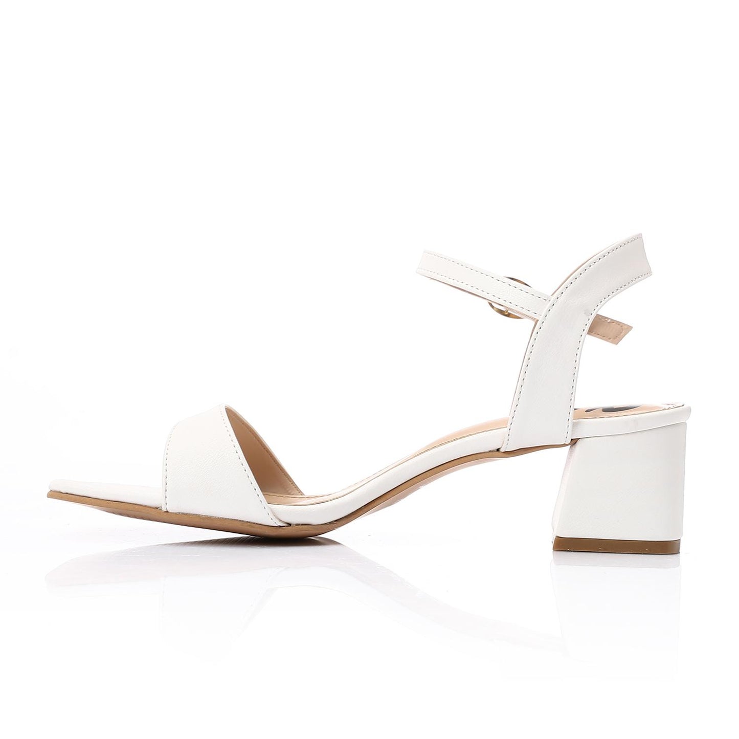 Faux Leather Block Heel Sandals - White