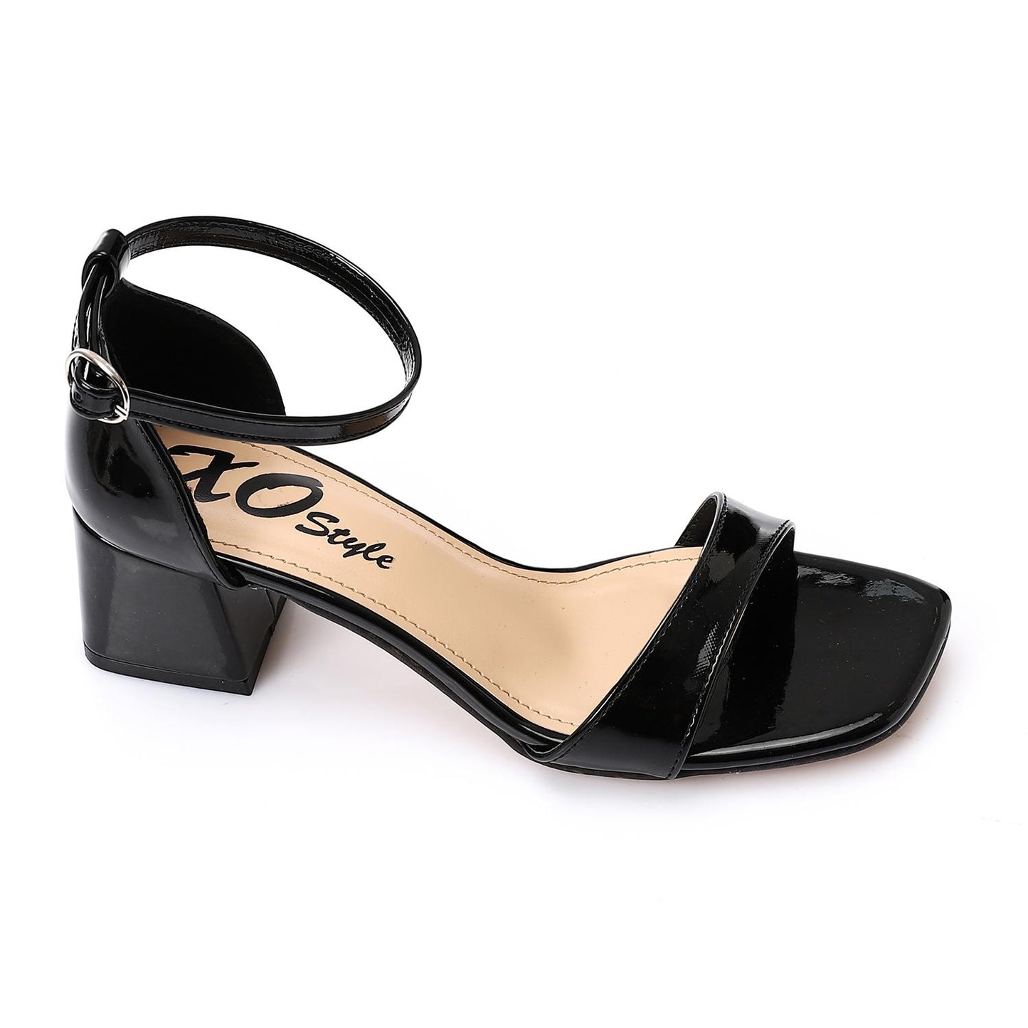 Faux Leather Solid Block Heel Sandals – Black
