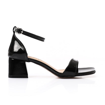 Faux Leather Solid Block Heel Sandals – Black