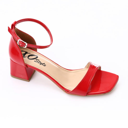 Faux Leather Solid Block Heel Sandals – Red
