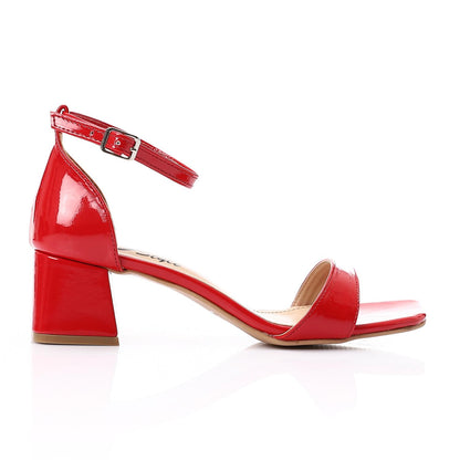 Faux Leather Solid Block Heel Sandals – Red