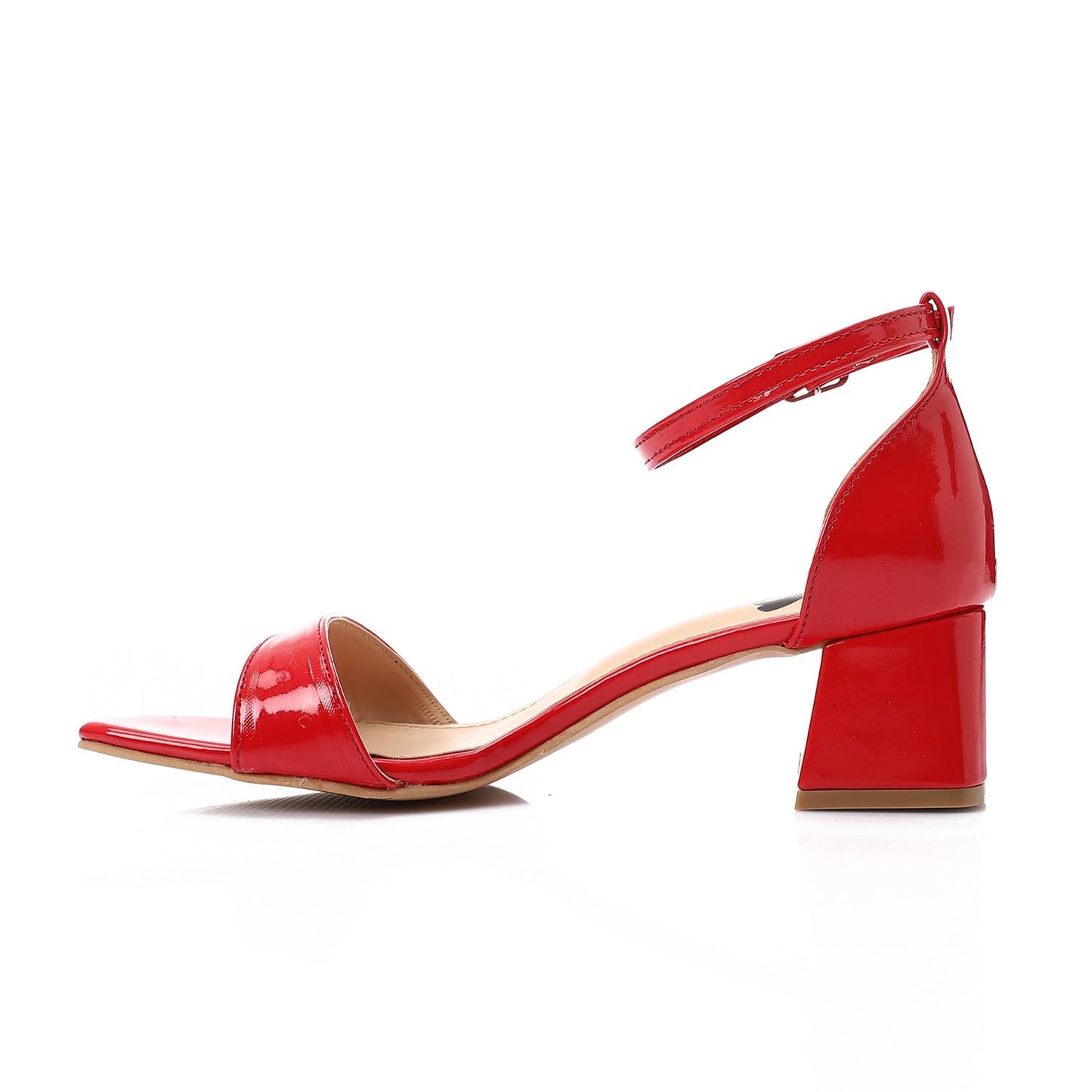 Faux Leather Solid Block Heel Sandals – Red