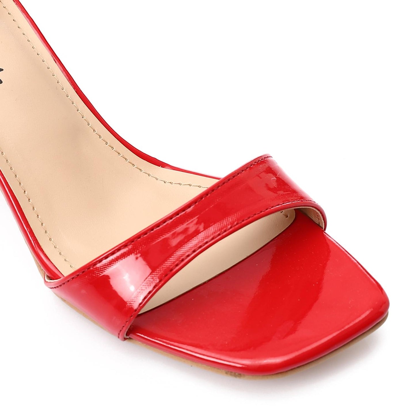 Faux Leather Solid Block Heel Sandals – Red