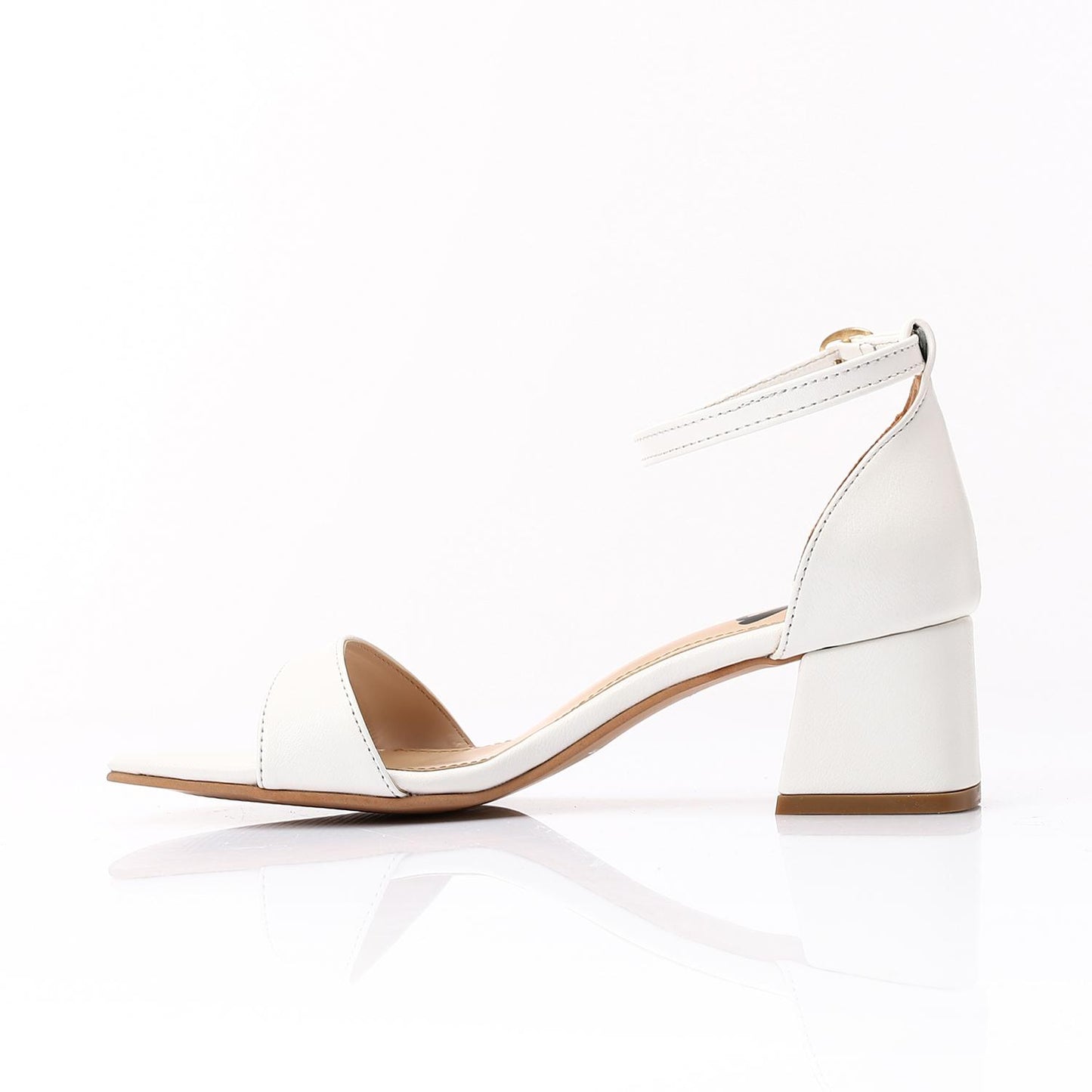 Faux Leather Solid Block Heel Sandals – White