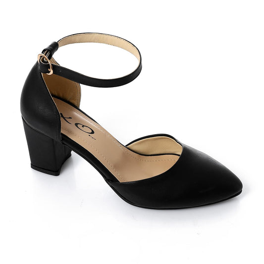 Faux Leather Ankle-Strap Heels - Black
