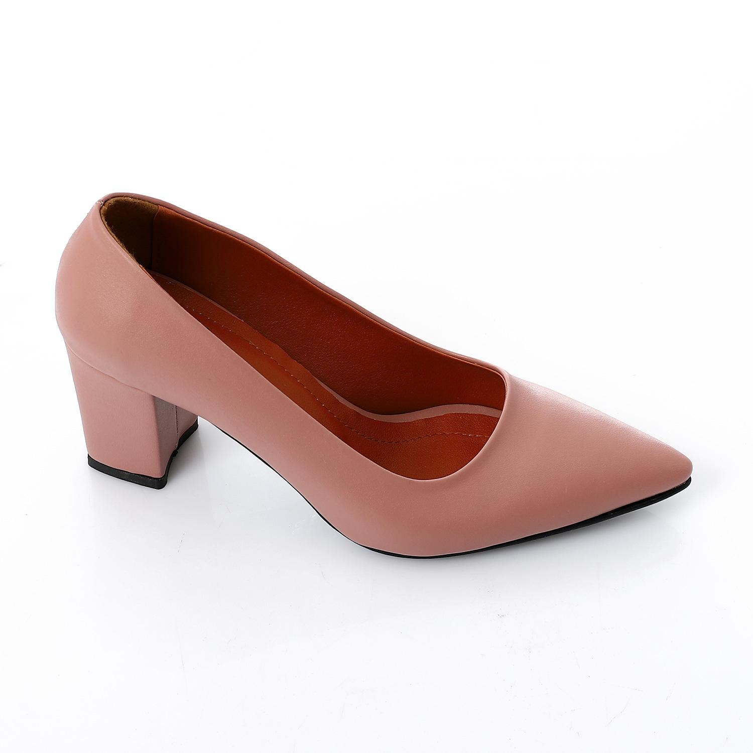 Faux Leather Solid Block Heel Pumps – Pink