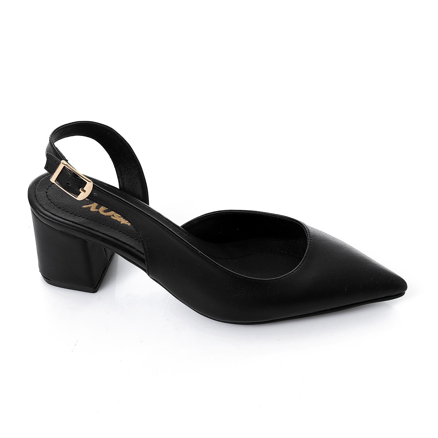 Faux Leather Solid Block Heel Slingback Pumps - Black