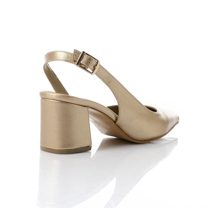 Faux Leather Solid Block Heel Slingback Pumps - Gold