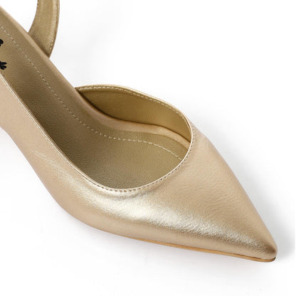 Faux Leather Solid Block Heel Slingback Pumps - Gold
