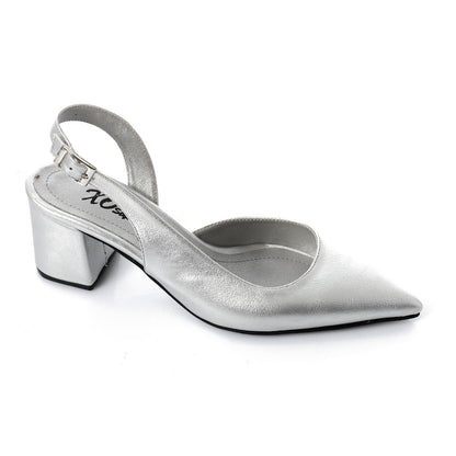 Faux Leather Solid Block Heel Slingback Pumps - Silver
