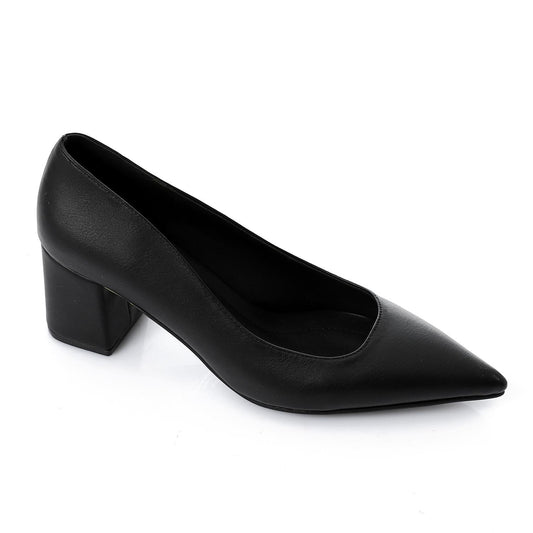 Faux Leather Solid Block Heel Pumps – Black