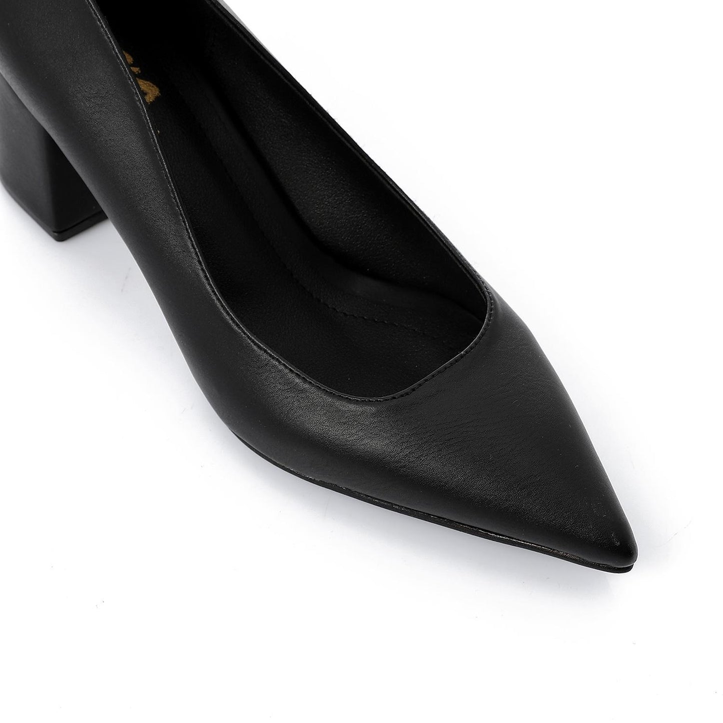Faux Leather Solid Block Heel Pumps – Black