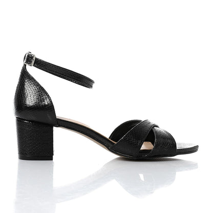 Faux Leather Textured Block Heel Sandals – Black
