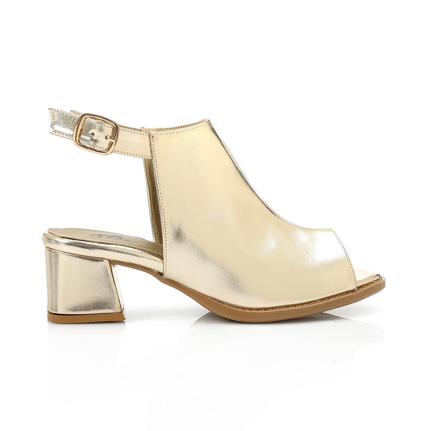 Leather Plain Heeled Sandals – Gold