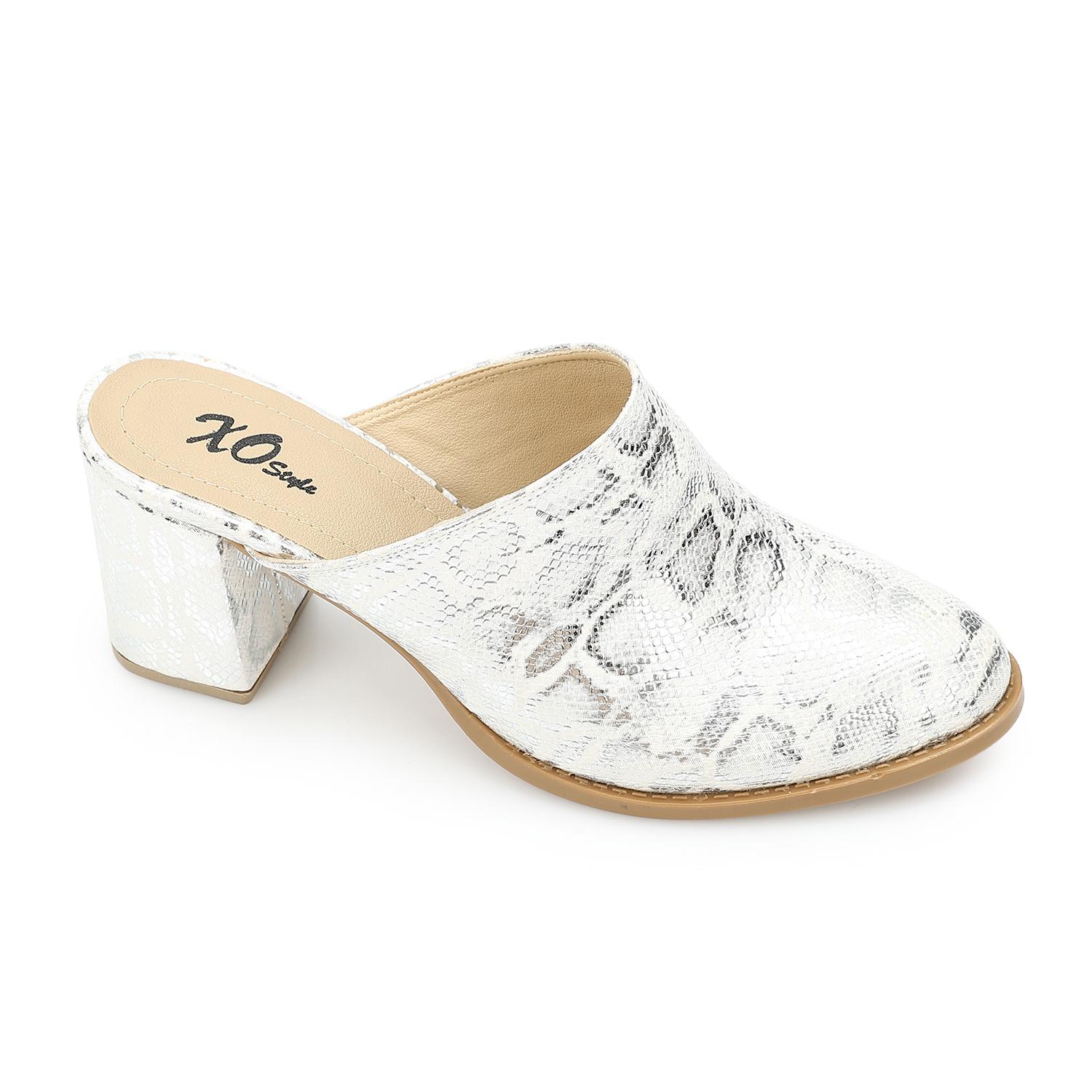 Leather Crocodile-Embossed Mule Heels – White