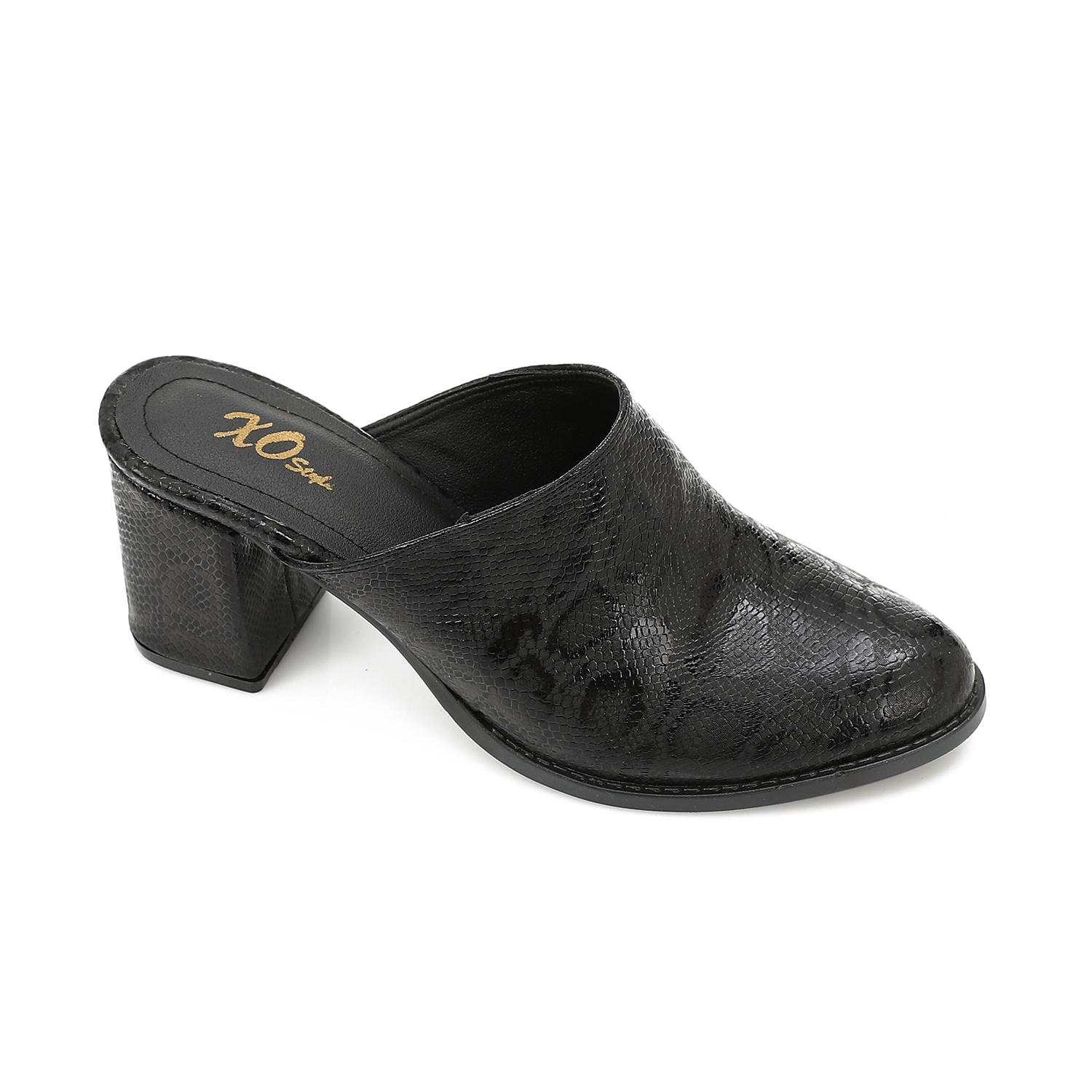 Leather Crocodile-Embossed Mule Heels – Black