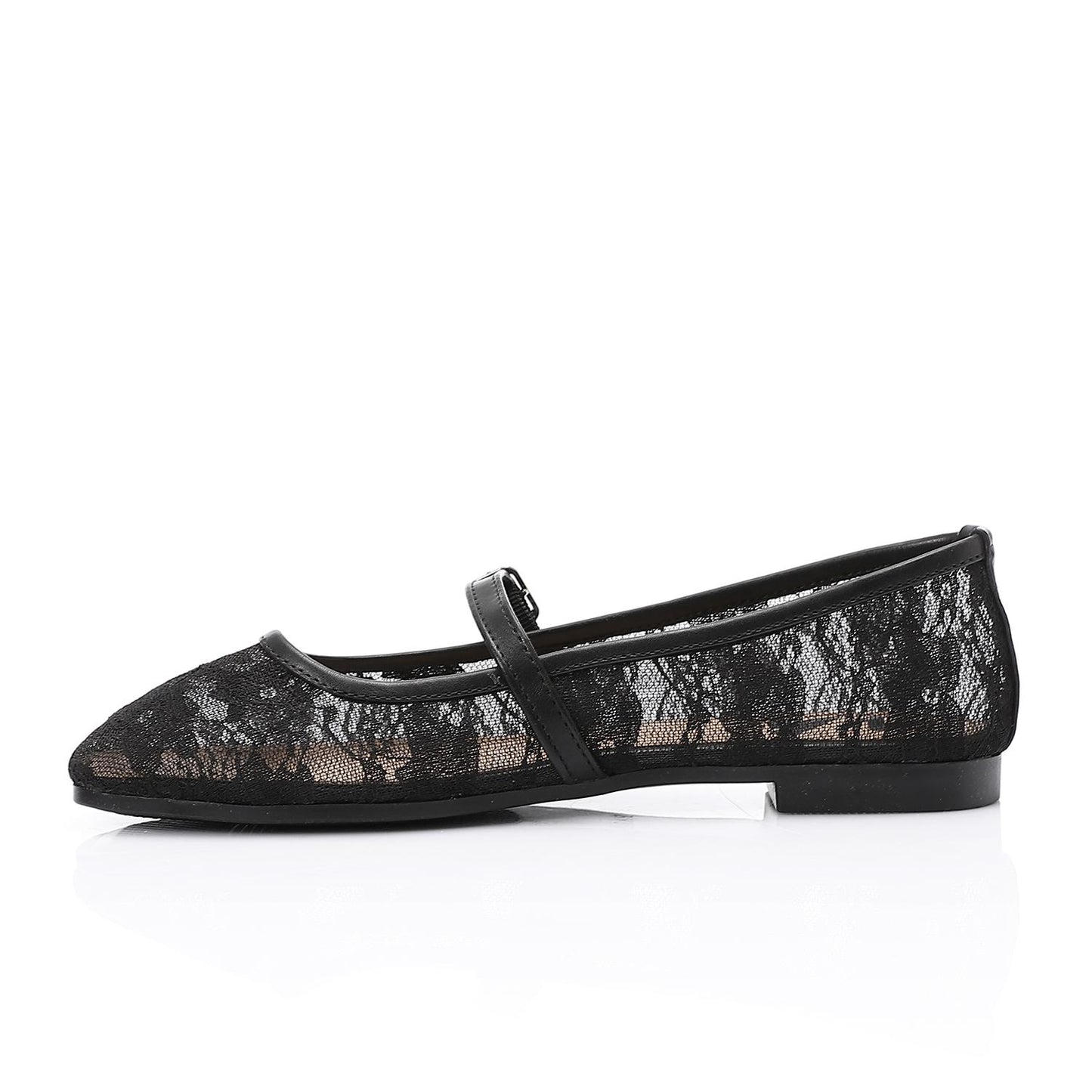 Leather & Lace Floral Ballet Flats – Black