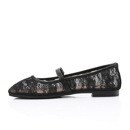 Leather & Lace Floral Ballet Flats – Black