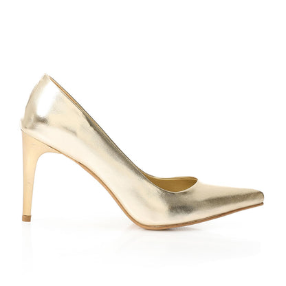 Leather Solid High Heel Pumps – Gold