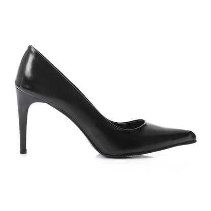 Leather Solid High Heel Pumps – Black