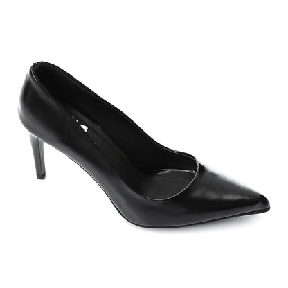 Leather Solid High Heel Pumps – Black
