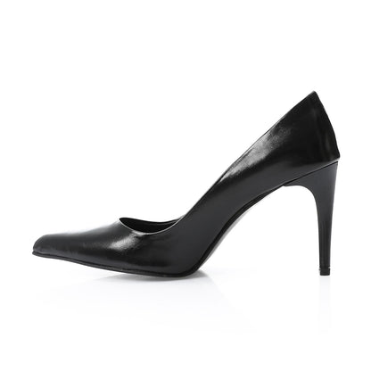 Leather Solid High Heel Pumps – Black
