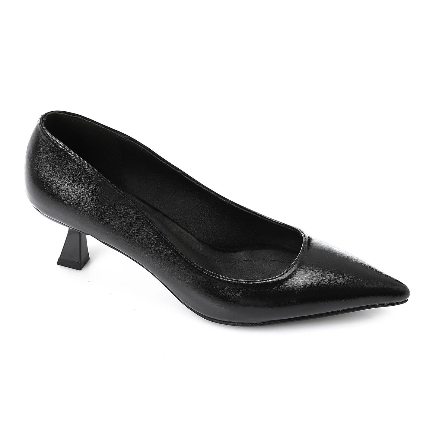 Leather Solid Pointed-Toe Pumps – Black