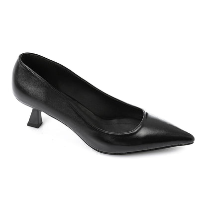 Leather Solid Pointed-Toe Pumps – Black