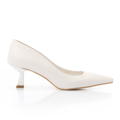 Leather Solid Pointed-Toe Pumps – White