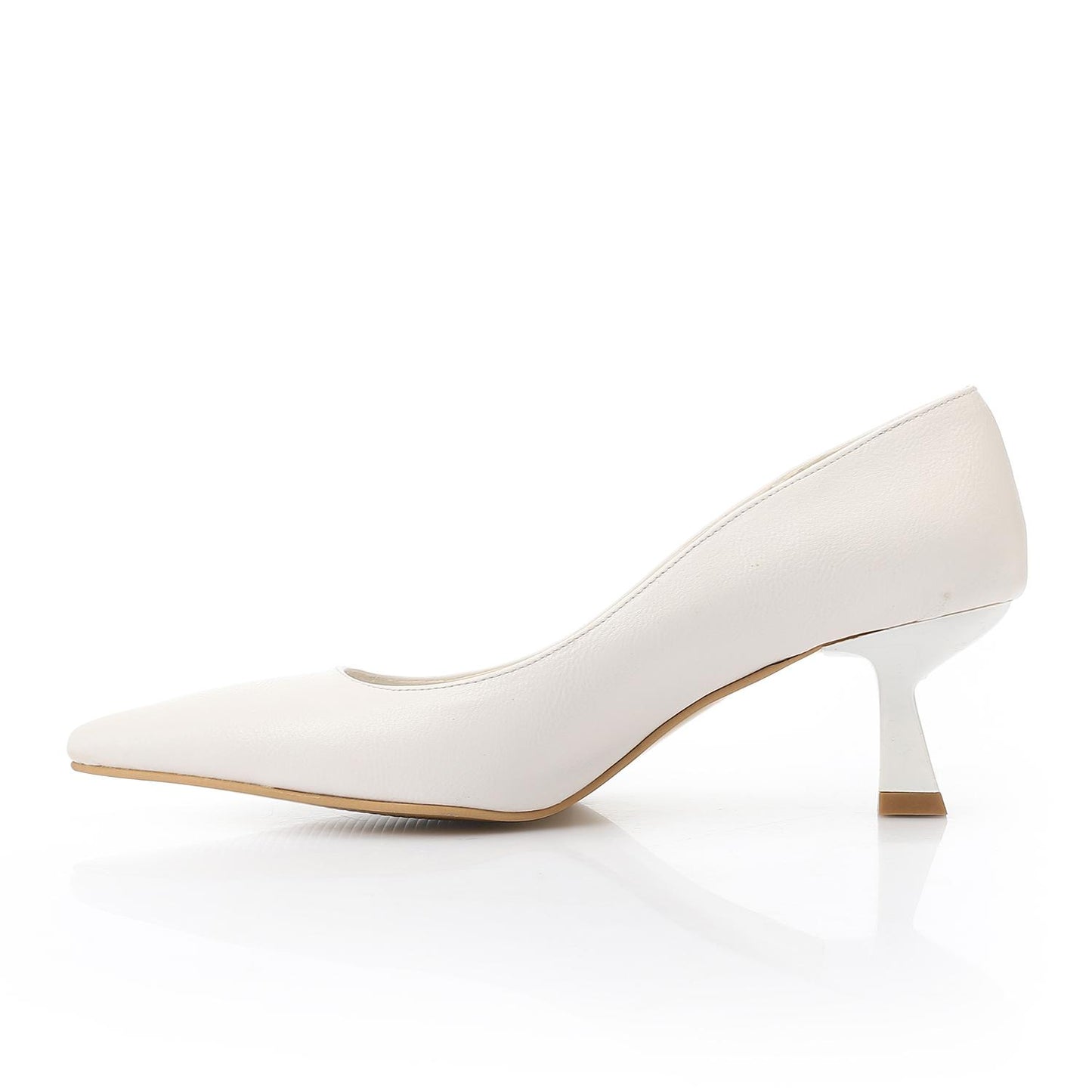 Leather Solid Pointed-Toe Pumps – White