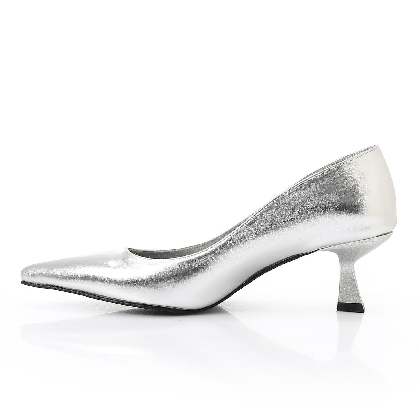 Leather Solid Pointed-Toe Pumps – Silver