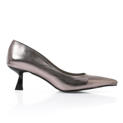 Leather Solid Pointed-Toe Pumps – Smoky Metallic