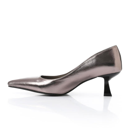 Leather Solid Pointed-Toe Pumps – Smoky Metallic