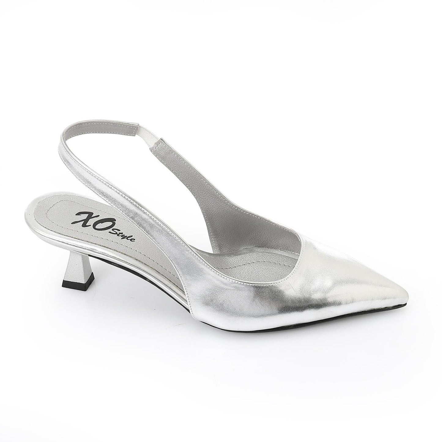 Leather Solid Slingback Pointed-Toe Pumps – Silver