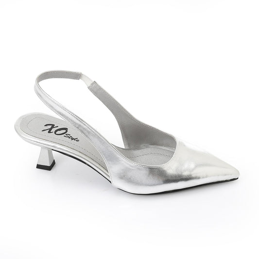 Leather Solid Slingback Pointed-Toe Pumps – Silver