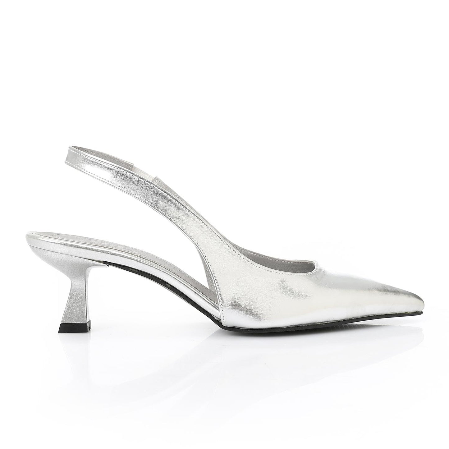 Leather Solid Slingback Pointed-Toe Pumps – Silver