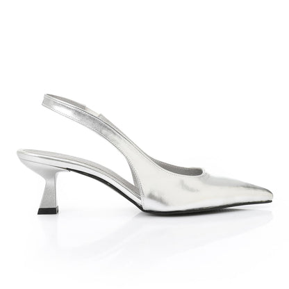 Leather Solid Slingback Pointed-Toe Pumps – Silver