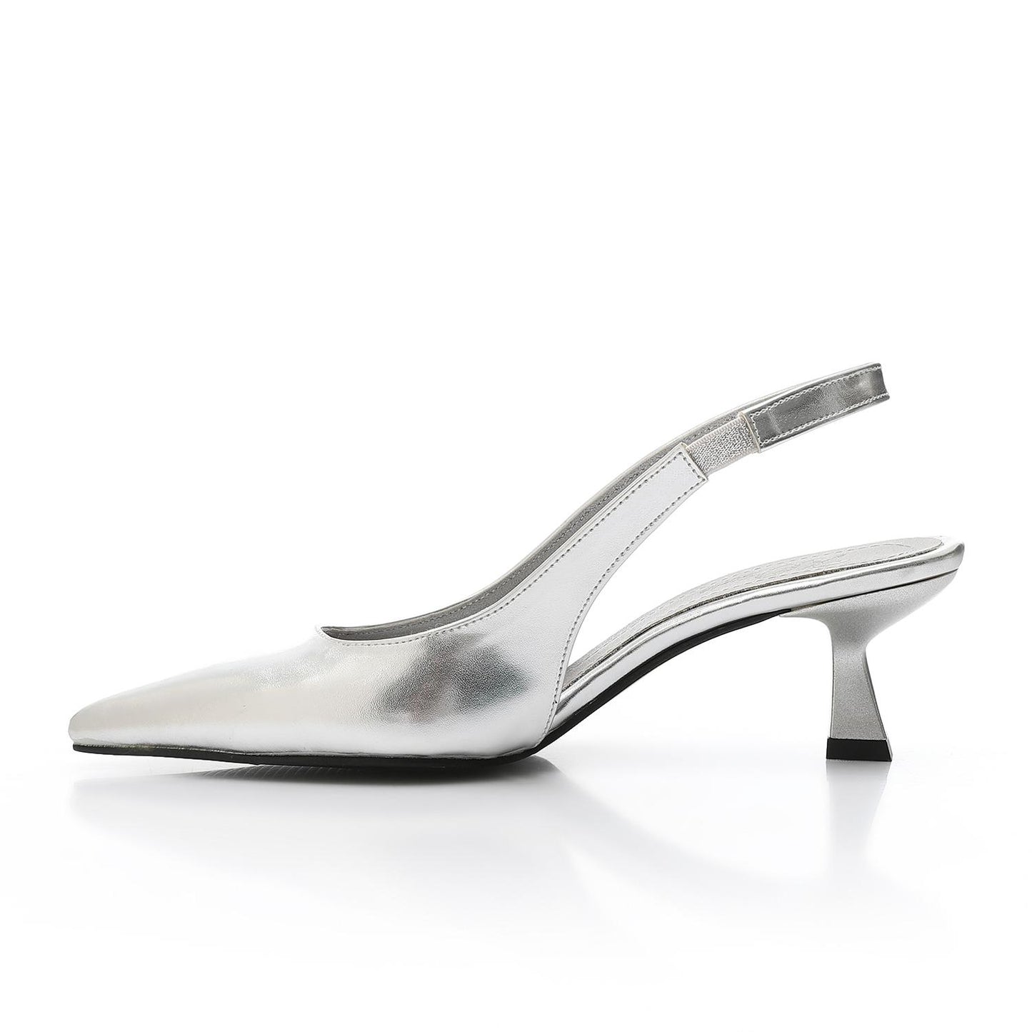Leather Solid Slingback Pointed-Toe Pumps – Silver
