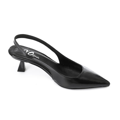 Leather Solid Slingback Pointed-Toe Pumps – Black